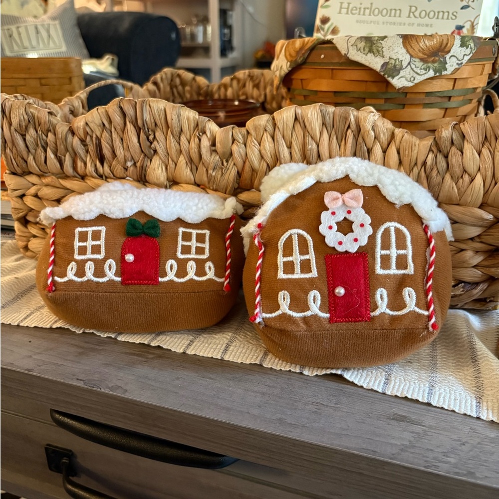 Festive Gingerbread House Plush Decor set of two